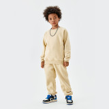 Children's Fashion Brand 330G Polar Fleece Warm Cow Horn Sleeves Round Neck American Casual Two Piece Set for Boys and Girls