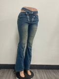 GX6298 Fashion Streetwear Unique Sexy Crossed Waist Hollow Out Pants Skinny Flared Jeans Slim Ladies Denim Jeans Pants