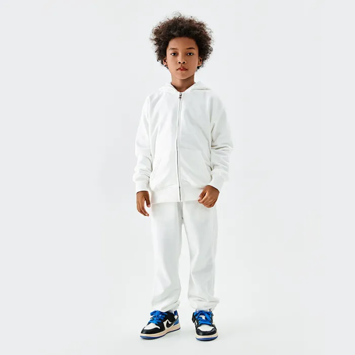 Kids' 23AW Terry Cotton Dopamine Solid Color Zipper Sweater Coat and Pants Set for Men and Women