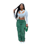 New denim workwear pants F88528 in stock, European and American Amazon casual multi bag pants, solid color straight leg jeans