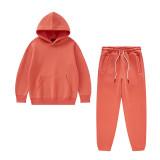 Children's clothing European and American trendy brand 2023 autumn and winter children's plush hooded sweater two-piece set customization
