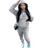 GH150 Amazon Cross border European and American Women's Fashion Casual Printing Sweater Two Piece Hoodie Sports Set