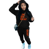 GH131 Amazon Cross border European and American Women's Fashion Casual Printing Sweater Two Piece Hoodie Sports Set