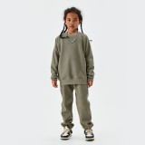 Children's Fashion Brand 330G Polar Fleece Warm Cow Horn Sleeves Round Neck American Casual Two Piece Set for Boys and Girls
