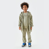 Kids' 23AW Terry Cotton Dopamine Solid Color Zipper Sweater Coat and Pants Set for Men and Women