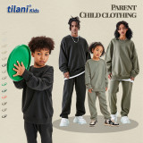 Children's pure color 400G looped cotton round neck pullover sweater for men and women with the same parent-child set, cross-border exclusive supply