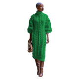 TS1229 Cross border Supply New European and American Women's Casual High Neck Split Knitted Long Dress