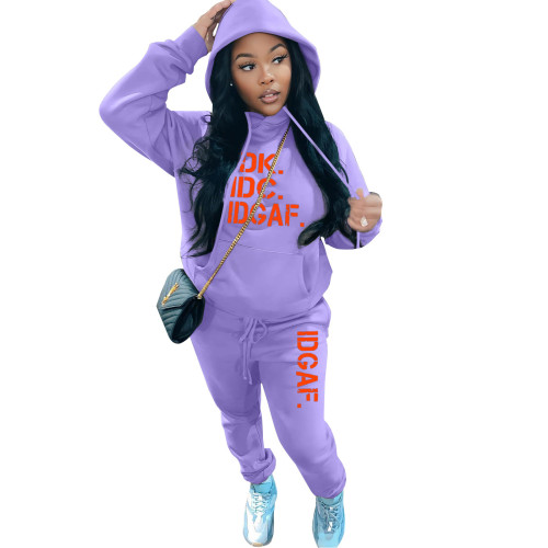 GH131 Amazon Cross border European and American Women's Fashion Casual Printing Sweater Two Piece Hoodie Sports Set