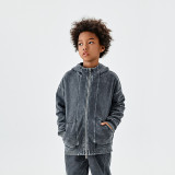 Children's wear European and American high street half high collar washed and worn-out double head zippered jacket 350G men and women's children's sweater