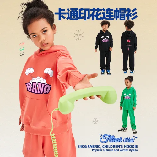 Original Design for Children's Clothing 2023 Autumn/Winter 340G Terry Cotton Cartoon Children's Fun Hooded Sweater Set