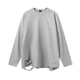 European and American trendy cut out hip-hop solid color children's long sleeved T-shirt oversize stacked baby bottom shirt