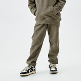 Children's 330g fleece thickened warm solid color mid to large boys and girls' sports pants handsome warm pants