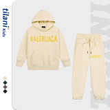 Children's clothing 2023 autumn 320G terry men's hooded sweatshirt ins with the same trendy brand two-piece set