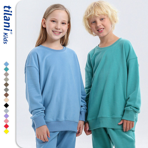 Children's clothing European and American trendy brand round neck loose pullover sweater blank basic children's wool loop cotton sweater wholesale