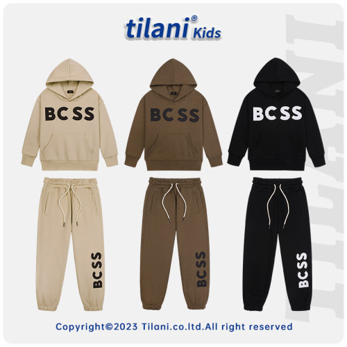 Children's clothing European and American trendy brand 2023 autumn and winter new 320G terry cotton cross-border exclusive men's and children's set