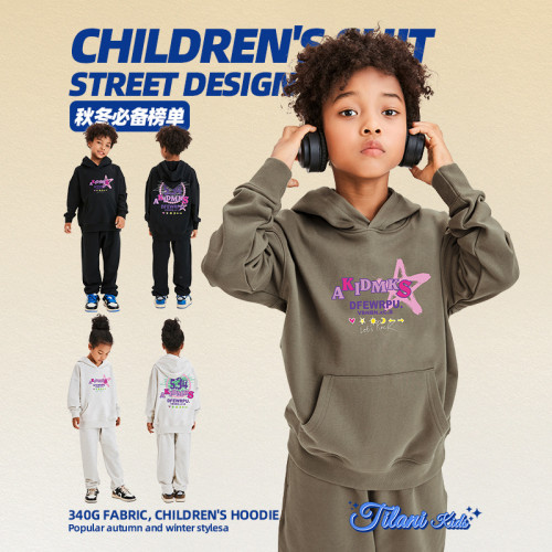 Children's clothing, European and American trendy brand, autumn and winter 2023, 340G terry cotton children's and women's clothing, cross-border special supply set