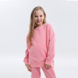 Children's clothing European and American trendy brand round neck loose pullover sweater blank basic children's wool loop cotton sweater wholesale