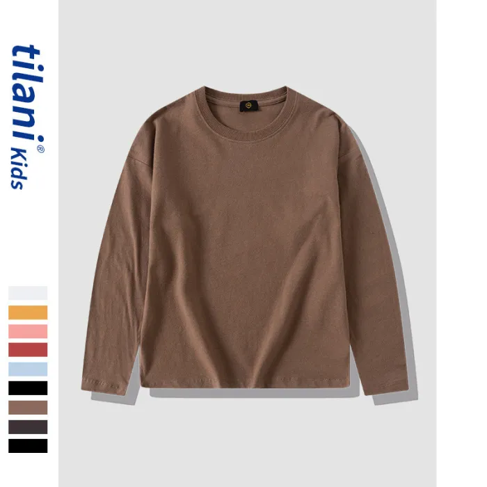Children's clothing European and American trendy brand round neck loose sleeved T-shirt basic solid color medium to large children's top support customization