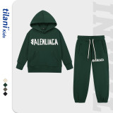 Children's clothing 2023 autumn 320G terry men's hooded sweatshirt ins with the same trendy brand two-piece set