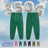 Children's wear European and American high-quality worn-out splicing 350G heavy-duty medium and large children's long pants autumn and winter men's and women's sanitary pants
