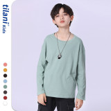 Children's clothing autumn trend brand European and American children's t-shirt wholesale boys' solid color long sleeved middle and large children's bottom wholesale