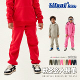Children's 330g fleece thickened warm solid color mid to large boys and girls' sports pants handsome warm pants