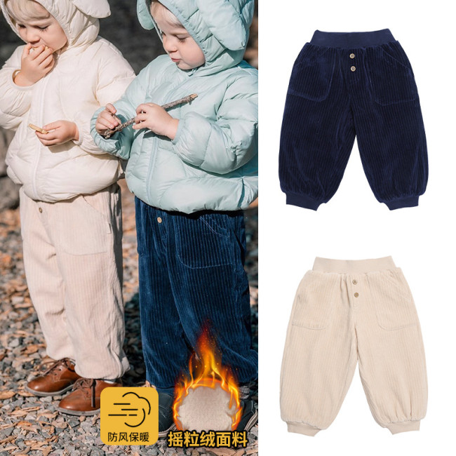 Children's fleece pants autumn and winter new men's and women's long pants loose and warm fleece baby plush sanitary pants