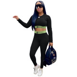 Foreign trade European and American women's clothing Amazon AliExpress hot selling hot selling letter printing slim fitting sports two-piece set