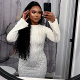 Long Knee Over Knitted Skirt for Women's 2023 Autumn/Winter Fit Underlay Versatile Long Sleeve Dress