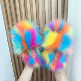 2023 New women's cotton slippers wholesale imitation raccoon fur slippers Women's slippers wear versatile imitation fox fur slippers