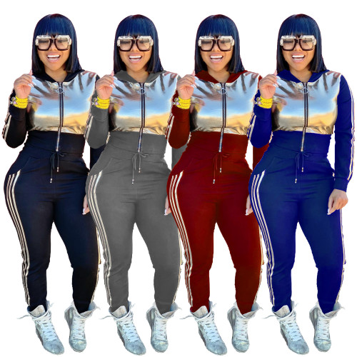 European and American large size women's stock cross-border fashion cardigan PU one piece hat casual sports two-piece set