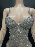 Novance Y1738-K  Club Bodysuits Silver Crystal Bodysuit Costume Hot Sexy Bodysuit For Women Tummy Control Shapewear