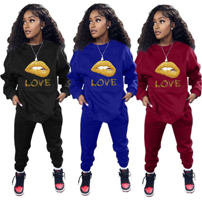 Europe and America Women's Winter New Product Sweater Set Amazon Fashion Printed Two Piece Sweater Set