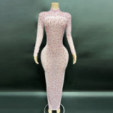 NOVANC factories for sale in china sexy see through dazzling laser diamonds long sleeve dress plus size women's clothing party