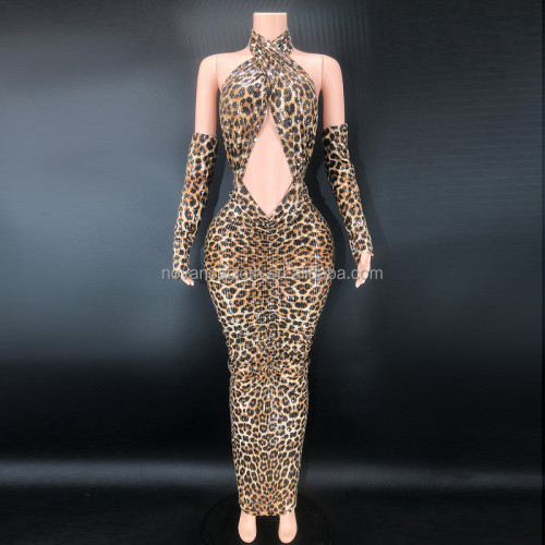 Plus Size Women's Clothing Bulk Sequin Hollow Out Leopard Print Sexy Ropa Al Por Mayor Dress Women Lady Elegant Wedding Dress