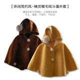 Children's Outgoing Elf Hat Cloak 2023 Autumn and Winter Windproof and Windproof Warm Baby Wool Cloak Coat