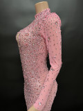 NOVANCE new products 2023 baby pink shiny diamonds high neck heart-shaped top red carpet dresses crystals long gown for evening