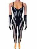 Latest Products Summer Sleeveless Crystal Suspender Jumpsuit Black And White Color Block Jumpsuits Bodycon Lady Jumpsuit