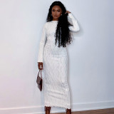 Long Knee Over Knitted Skirt for Women's 2023 Autumn/Winter Fit Underlay Versatile Long Sleeve Dress