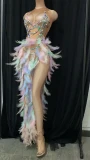 Gala Rhinestone Dress Party Sexy 2023 Sleeveless Performance Wear High Slit Fringe Velvet Feather Prom Dress