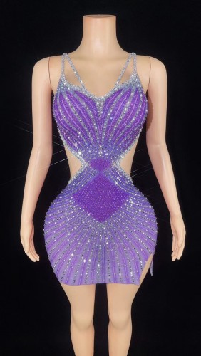 Sexy Candy Color Spaghetti Strap Ball Gown Evening Dress Women Cut Out Backless Birthday Party Dress Mini Rhinestone Club Dres