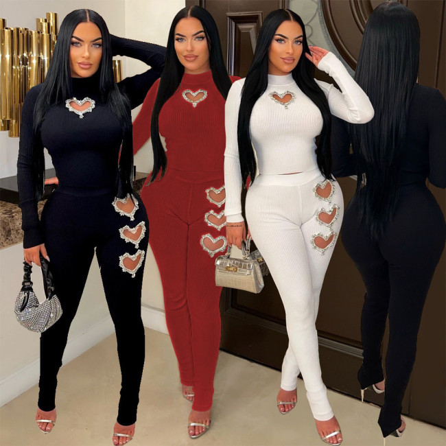 Amazon's New European and American Women's Wear Heart shaped Hot Brick Solid Color Set