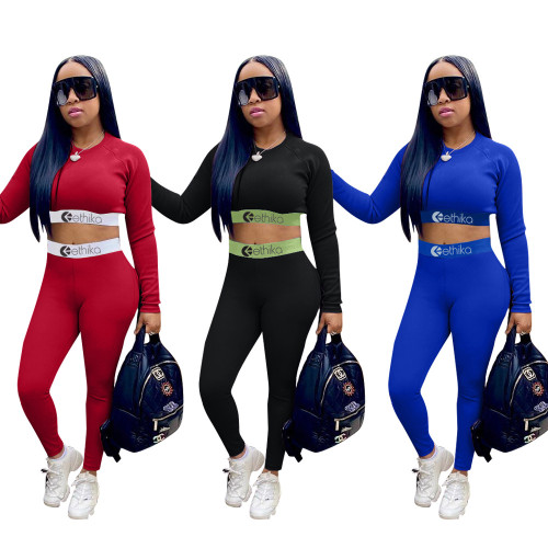 Foreign trade European and American women's clothing Amazon AliExpress hot selling hot selling letter printing slim fitting sports two-piece set