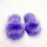 2023 New women's cotton slippers wholesale imitation raccoon fur slippers Women's slippers wear versatile imitation fox fur slippers