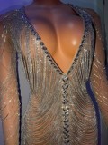 New Women party sequin Tassel V-neck mermaid ball gown evening dresses