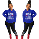 Amazon AliExpress Europe and America Fashion Casual Letter Printing Hoodie Long Sleeve Two Piece Set