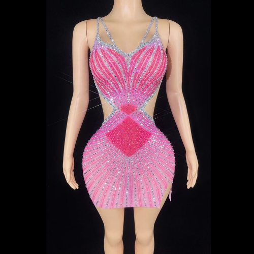 Sexy Candy Color Spaghetti Strap Ball Gown Evening Dress Women Cut Out Backless Birthday Party Dress Mini Rhinestone Club Dres