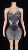 Sexy Candy Color Spaghetti Strap Ball Gown Evening Dress Women Cut Out Backless Birthday Party Dress Mini Rhinestone Club Dres