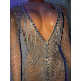 New Women party sequin Tassel V-neck mermaid ball gown evening dresses