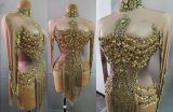 Custom Women Sexy Rhinestone Bodysuit Dress Tassel Crystal Garments Latin Dancing Wear